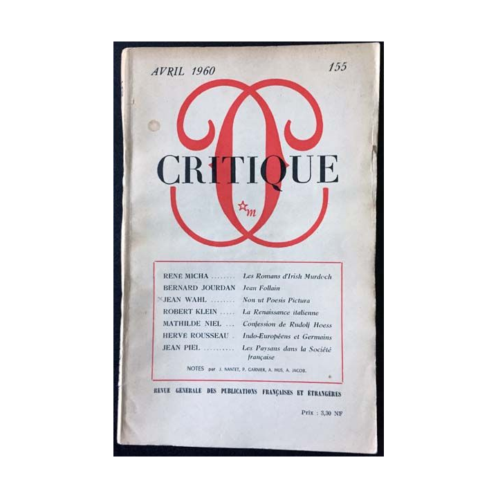 1. Critique n°155 Revue générale des publications françaises et étrangères Avril 1960 aux éditions de Minuit