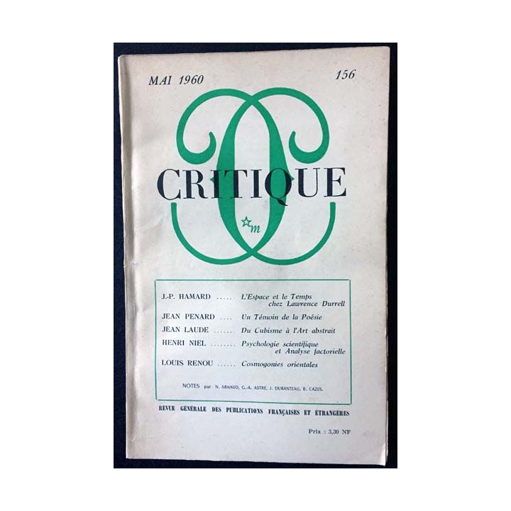 1. Critique n°156 Revue générale des publications françaises et étrangères Mai 1960 aux éditions de Minuit