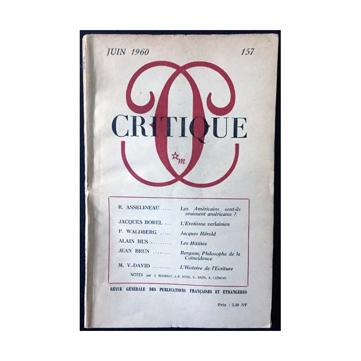 1. Critique n°157 Revue générale des publications françaises et étrangères Juin 1960 aux éditions de Minuit