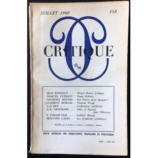 1. Critique n°158 Revue générale des publications françaises et étrangères Juillet 1960 aux éditions de Minuit