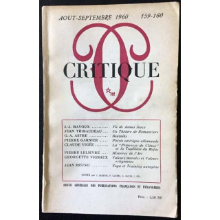 1. Critique n°159-160 Revue générale des publications françaises et étrangères Aout-Septembre 1960
