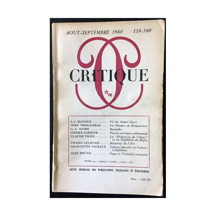 1. Critique n°159-160 Revue générale des publications françaises et étrangères Aout-Septembre 1960