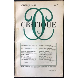 1. Critique n°161 Revue générale des publications françaises et étrangères Octobre 1960 aux éditions de Minuit