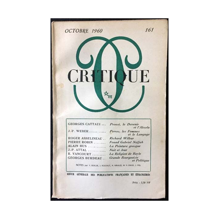 1. Critique n°161 Revue générale des publications françaises et étrangères Octobre 1960 aux éditions de Minuit