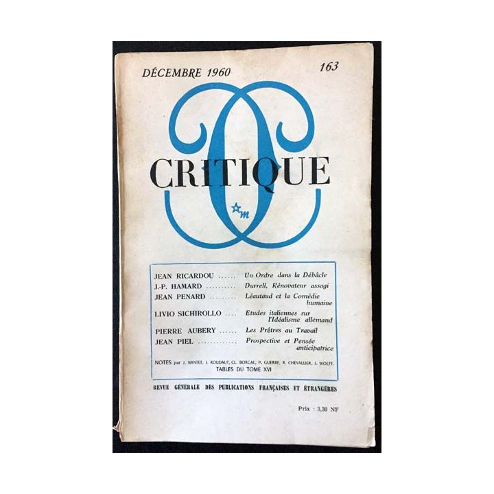 1. Critique n°163 Revue générale des publications françaises et étrangères Décembre 1960 aux éditions de Minuit
