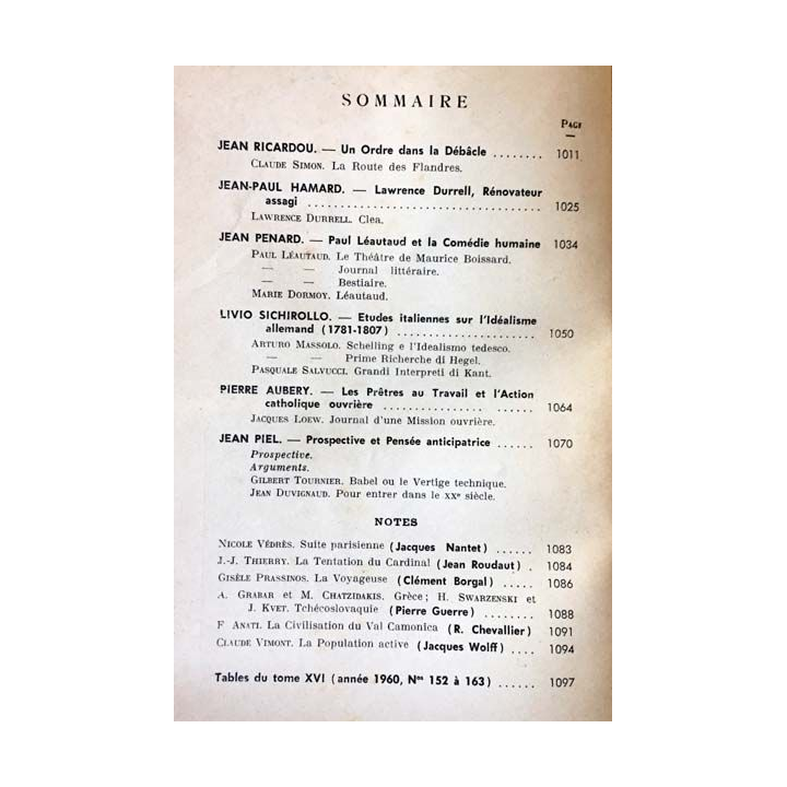 1. Critique n°163 Revue générale des publications françaises et étrangères Décembre 1960 aux éditions de Minuit