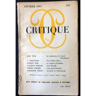 1. Critique n°165 Revue générale des publications françaises et étrangères Février 1961 aux éditions de Minuit