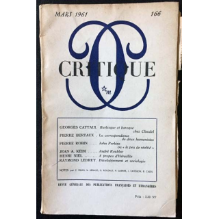 1. Critique n°166 Revue générale des publications françaises et étrangères Mars 1961 aux éditions de Minuit
