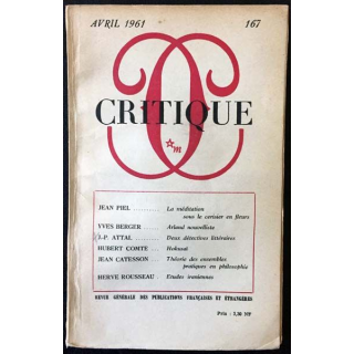1. Critique n°167 Revue générale des publications françaises et étrangères Avril 1961 aux éditions de Minuit