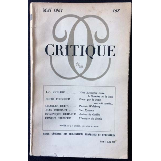 1. Critique n°168 Revue générale des publications françaises et étrangères Mai 1961 aux éditions de Minuit