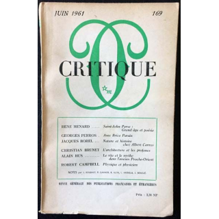 1. Critique n°169 Revue générale des publications françaises et étrangères Juin 1961 aux éditions de Minuit