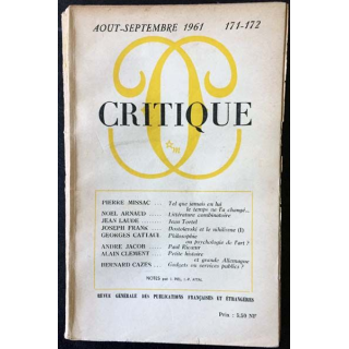 1. Critique n°171-172 Revue générale des publications françaises et étrangères Aout-Septembre 1961