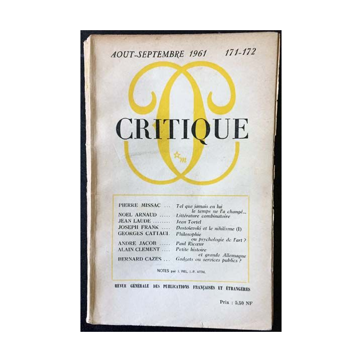 1. Critique n°171-172 Revue générale des publications françaises et étrangères Aout-Septembre 1961
