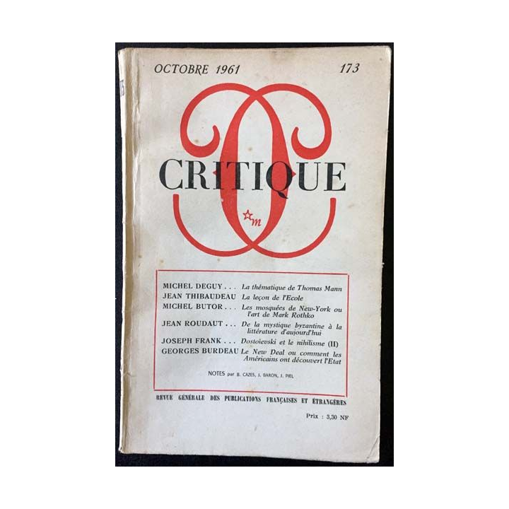 1. Critique n°173 Revue générale des publications françaises et étrangères Octobre 1961 aux éditions de Minuit
