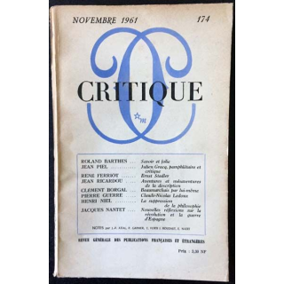 1. Critique n°174 Revue générale des publications françaises et étrangères Novembre 1961 aux éditions de Minuit