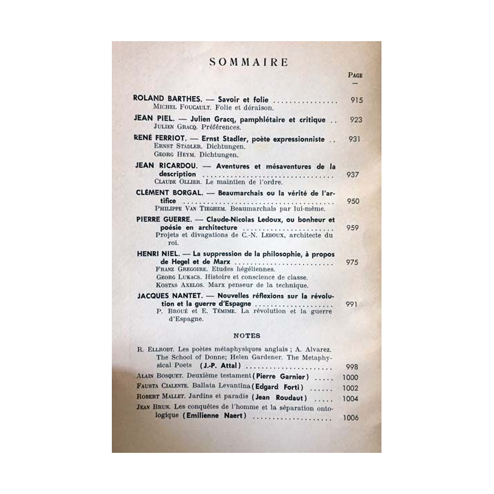 1. Critique n°174 Revue générale des publications françaises et étrangères Novembre 1961 aux éditions de Minuit