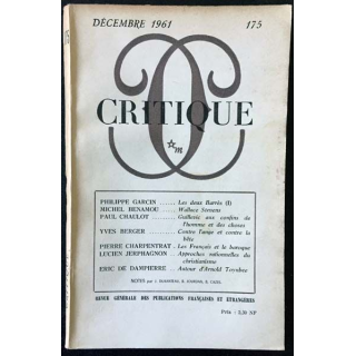 1. Critique n°175 Revue générale des publications françaises et étrangères Décembre 1961 aux éditions de Minuit