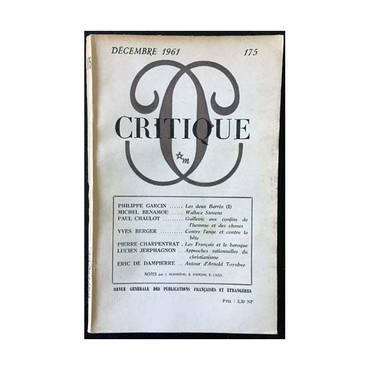 1. Critique n°175 Revue générale des publications françaises et étrangères Décembre 1961 aux éditions de Minuit