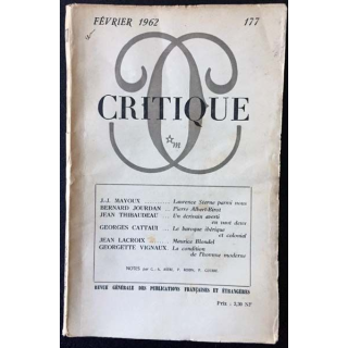 1. Critique n°177 Revue générale des publications françaises et étrangères Février 1962 aux éditions de Minuit