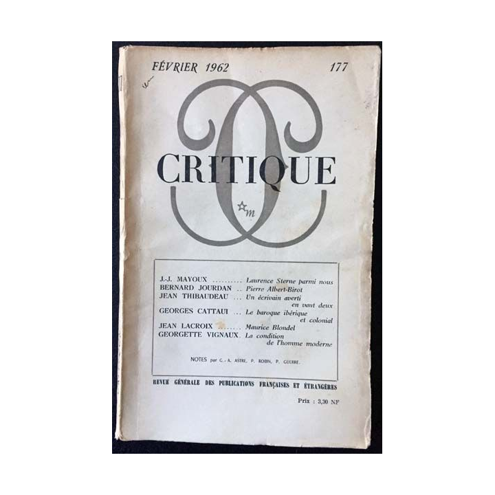 1. Critique n°177 Revue générale des publications françaises et étrangères Février 1962 aux éditions de Minuit
