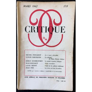 1. Critique n°178 Revue générale des publications françaises et étrangères Mars 1962 aux éditions de Minuit