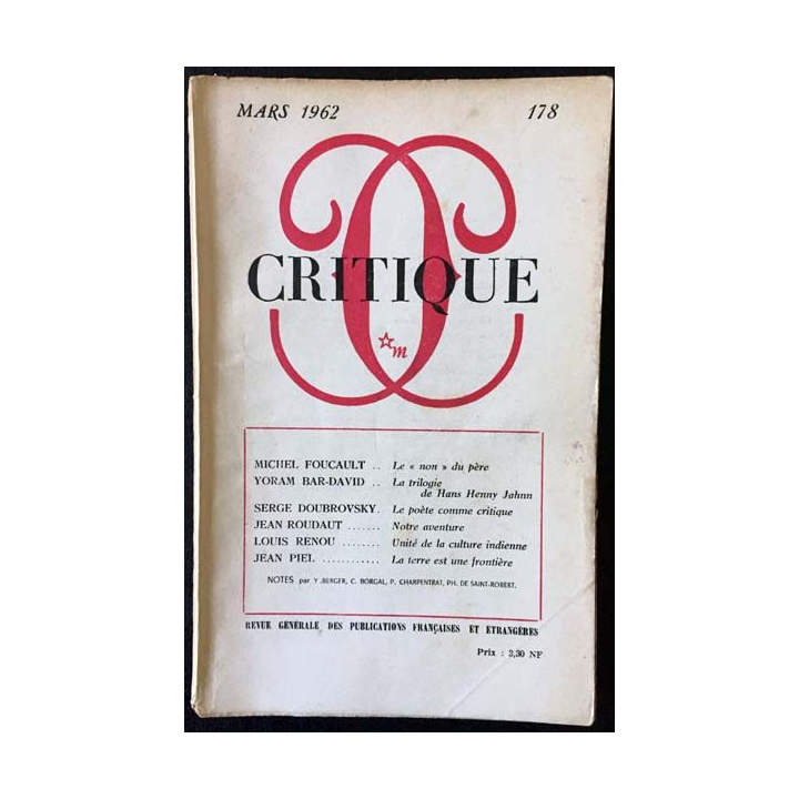 1. Critique n°178 Revue générale des publications françaises et étrangères Mars 1962 aux éditions de Minuit