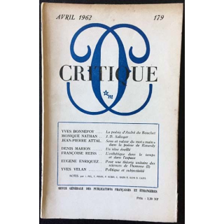 1. Critique n°179 Revue générale des publications françaises et étrangères Avril 1962 aux éditions de Minuit