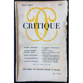 1. Critique n°180 Revue générale des publications françaises et étrangères Mai 1962 aux éditions de Minuit