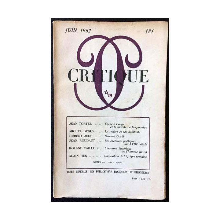 1. Critique n°181 Revue générale des publications françaises et étrangères Juin 1962 aux éditions de Minuit
