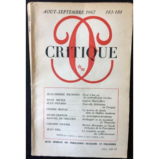 1. Critique n°183-184 Revue générale des publications françaises et étrangères Aout-Septembre 1962