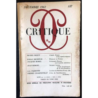 1. Critique n°187 Revue générale des publications françaises et étrangères Décembre 1962 aux éditions de Minuit