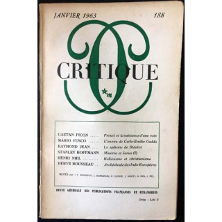 1. Critique n°188 Revue générale des publications françaises et étrangères Janvier 1963 aux éditions de Minuit