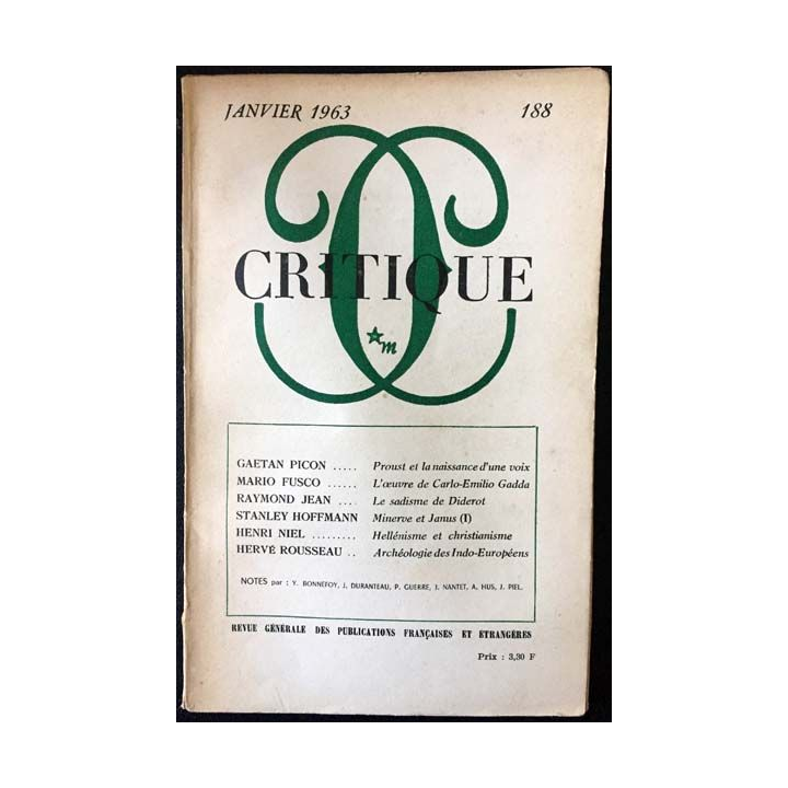1. Critique n°188 Revue générale des publications françaises et étrangères Janvier 1963 aux éditions de Minuit