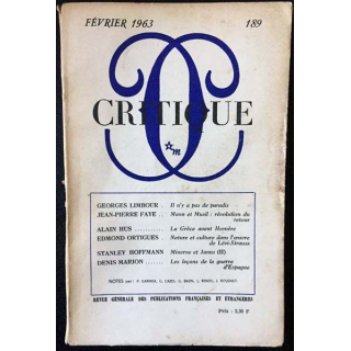 1. Critique n°189 Revue générale des publications françaises et étrangères Février 1963 aux éditions de Minuit