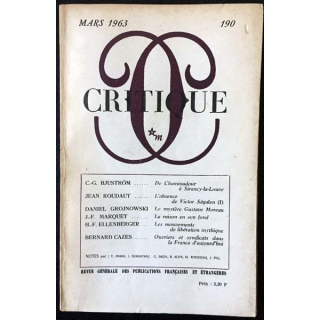 1. Critique n°190 Revue générale des publications françaises et étrangères Mars 1963 aux éditions de Minuit