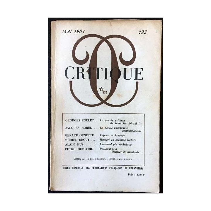 1. Critique n°192 Revue générale des publications françaises et étrangères Mai 1963 aux éditions de Minuit