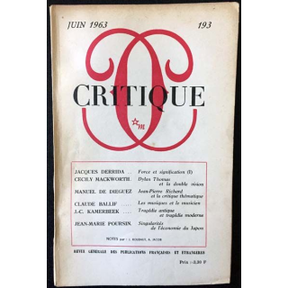 1. Critique n°193 Revue générale des publications françaises et étrangères Juin 1963 aux éditions de Minuit