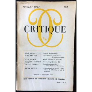 1. Critique n°194 Revue générale des publications françaises et étrangères Juillet 1963 aux éditions de Minuit