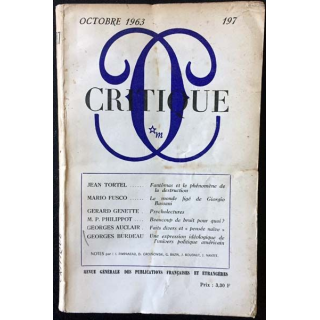 1. Critique n°197 Revue générale des publications françaises et étrangères Octobre 1963 aux éditions de Minuit