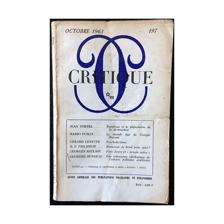 1. Critique n°197 Revue générale des publications françaises et étrangères Octobre 1963 aux éditions de Minuit