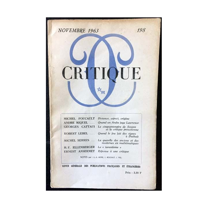 1. Critique n°198 Revue générale des publications françaises et étrangères Novembre 1963 aux éditions de Minuit