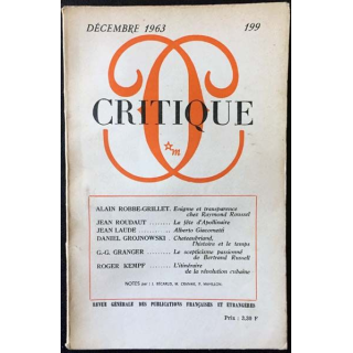 1. Critique n°199 Revue générale des publications françaises et étrangères Décembre 1963 aux éditions de Minuit
