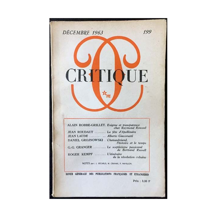 1. Critique n°199 Revue générale des publications françaises et étrangères Décembre 1963 aux éditions de Minuit