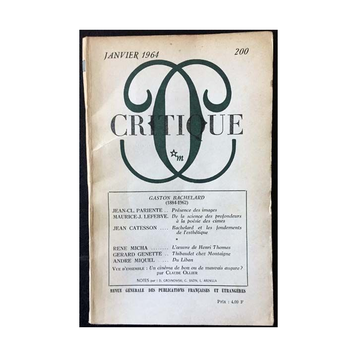 1. Critique n°200 Revue générale des publications françaises et étrangères Janvier 1964 aux éditions de Minuit
