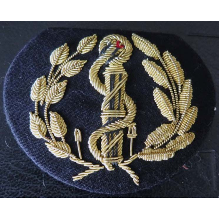 SANTE : insigne de casquette d'officier du service de santé en cannetille de largeur 7,5 cm