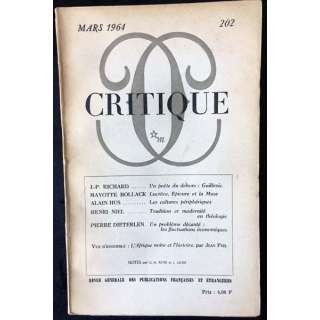 1. Critique n°202 Revue générale des publications françaises et étrangères Mars 1964 aux éditions de Minuit