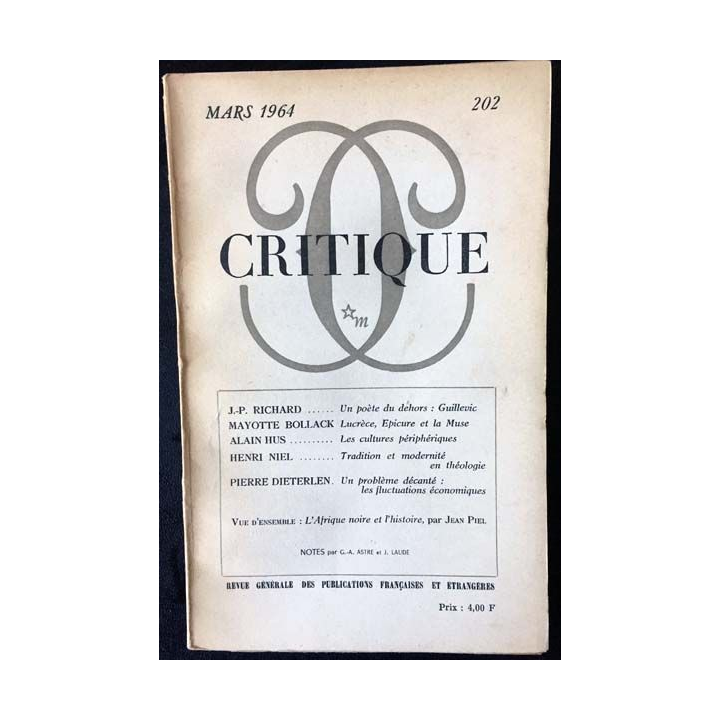 1. Critique n°202 Revue générale des publications françaises et étrangères Mars 1964 aux éditions de Minuit