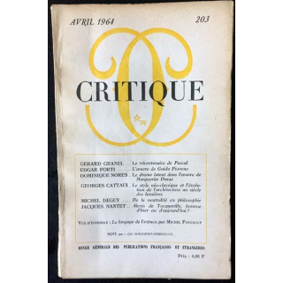 1. Critique n°203 Revue générale des publications françaises et étrangères Avril 1964 aux éditions de Minuit