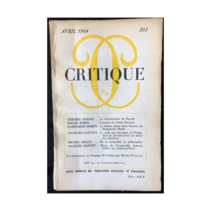 1. Critique n°203 Revue générale des publications françaises et étrangères Avril 1964 aux éditions de Minuit