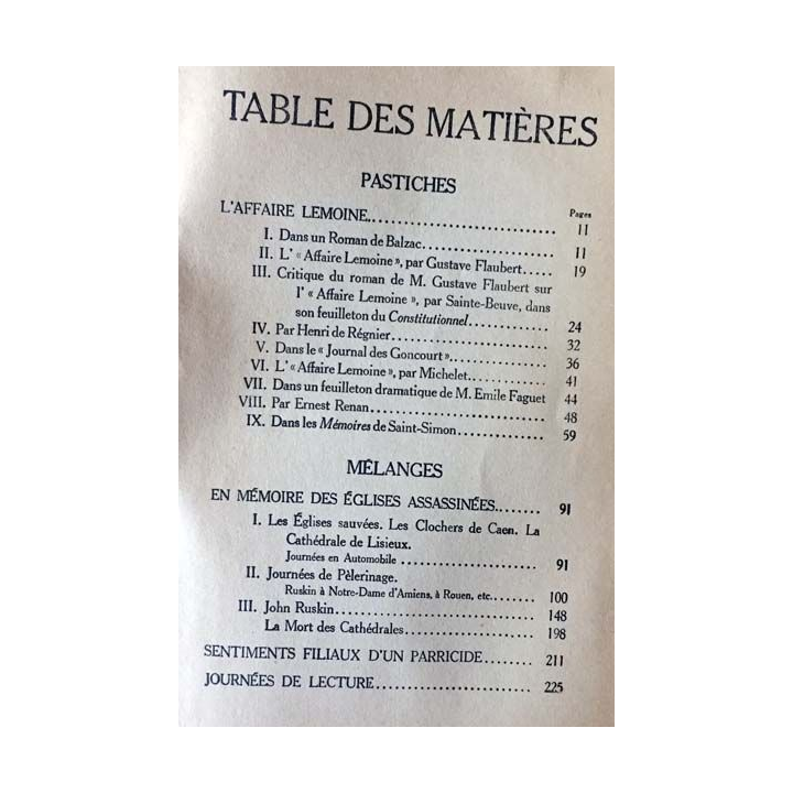 1. Pastiches et mélanges de Marcel Proust aux éditions librairie Gallimard 1919